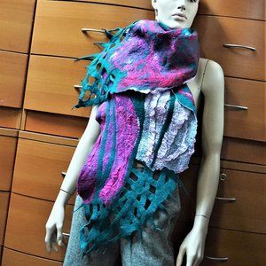 FELTED WOOL UNIQUE SCARF HANDMADE GIFT FOR WOMEN